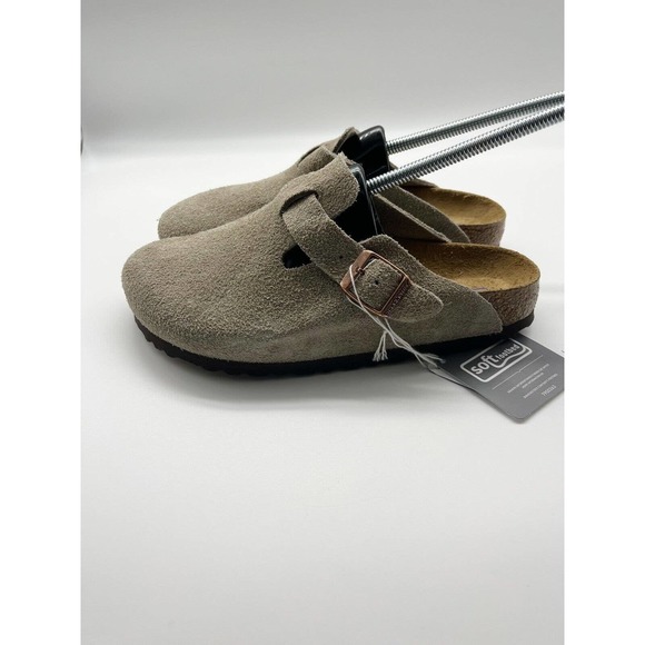 Birkenstock Boston Taupe Soft Footbed Comfort Cork Sole Slip Ons Size 6.5 - Picture 2 of 10